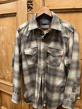 Pendleton Blue, Brown and Cream Plaid Wool Western Shirt Jacket